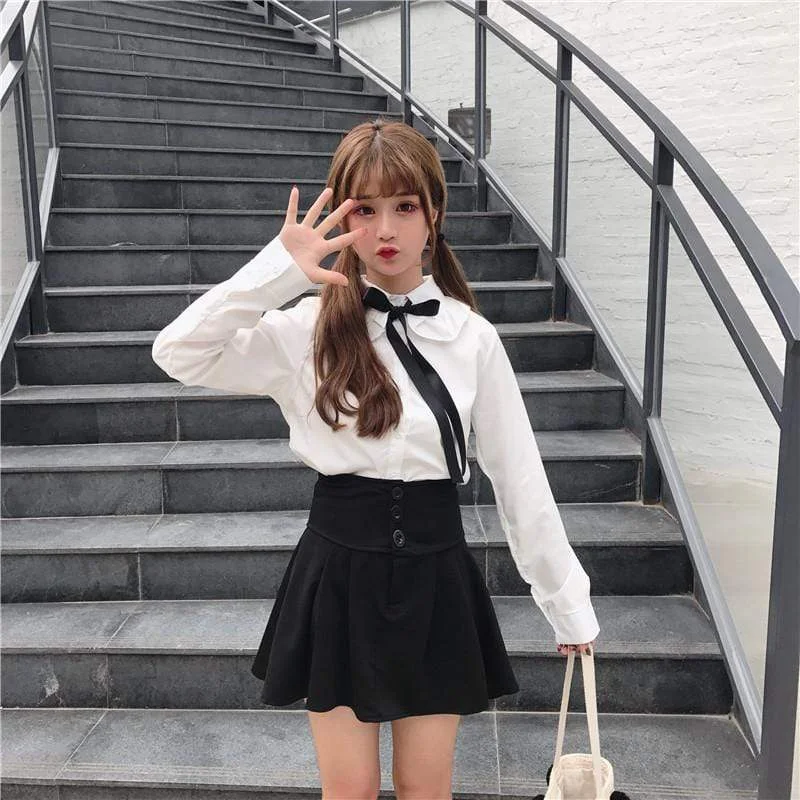 Harajuku Peter Pan Collar Shirt With Riband