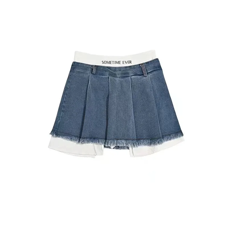 Znbbw Patchwork No Belt Denim Skirts Y2K Summer High Waist Streetwear Irregular Mini Skirts Female Korean Tassels Jean Skirts