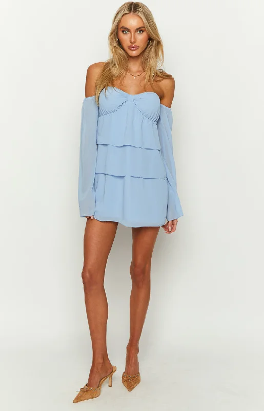 Cindee Blue Off Shoulder Mini Dress