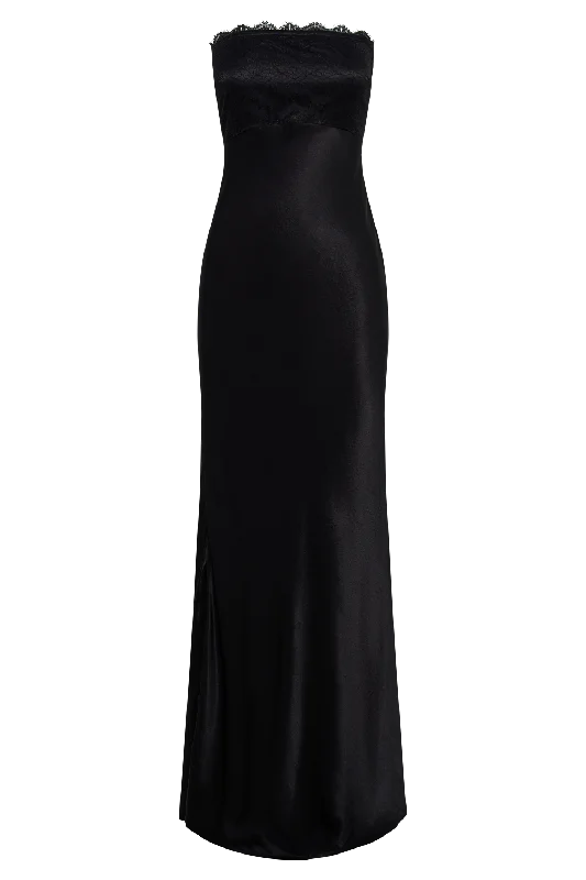 Darcie Strapless Satin Maxi Dress - Black