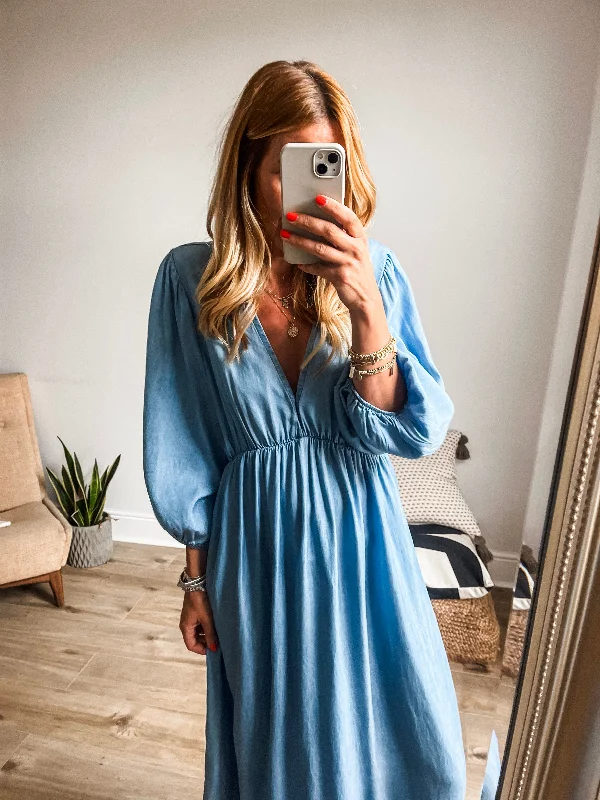 Long Sleeve Chambray Maxi Dress