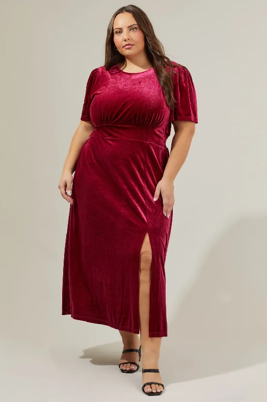 Night Bloom Velvet Midi Dress Curve