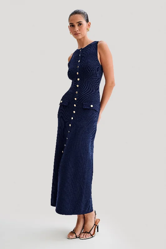 Sawyer Sleeveless Buttoned Maxi Dress - Navy