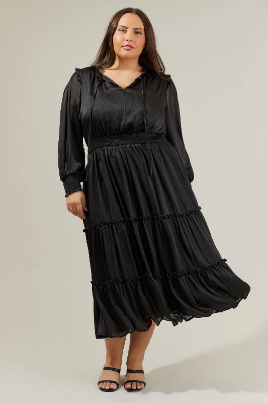 Siete Satin Split Neck Midi Dress Curve