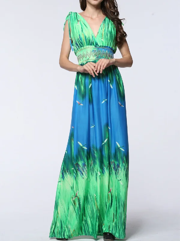 Slimming Alluring Sexy Deep V-Neck Maxi Dress