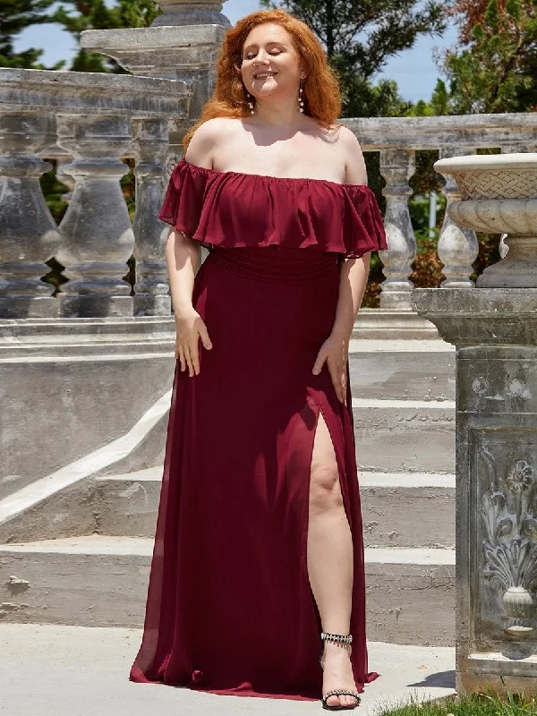 Women's Plus Size Ruffle Thigh Split Wholesale Bridesmaid Dresses