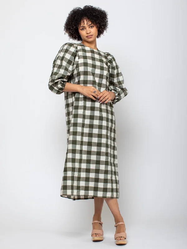 Oblo Dress - Military Green Check