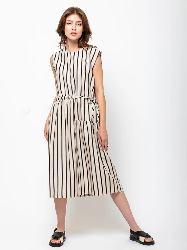 Mismatch Dress - Black and Creme Stripes