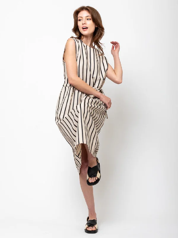 Mismatch Dress - Black and Creme Stripes