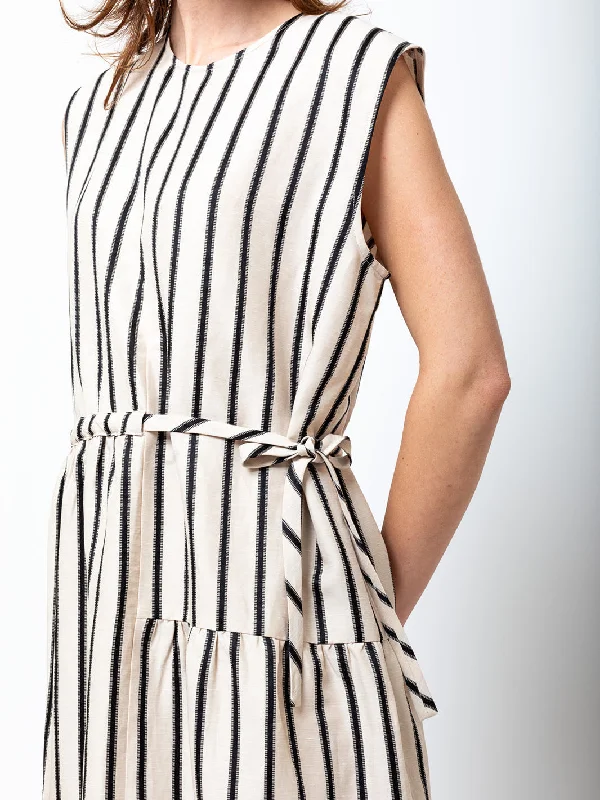 Mismatch Dress - Black and Creme Stripes