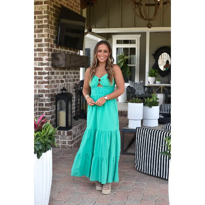 Kate Emerald Green Keyhole Maxi Dress