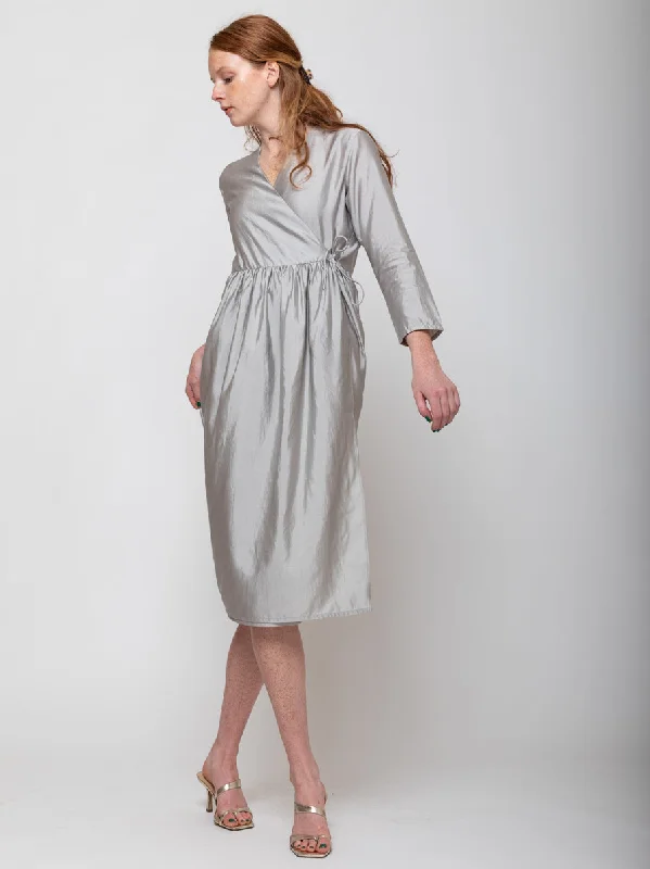 Silk Wrap Dress - Light Gray