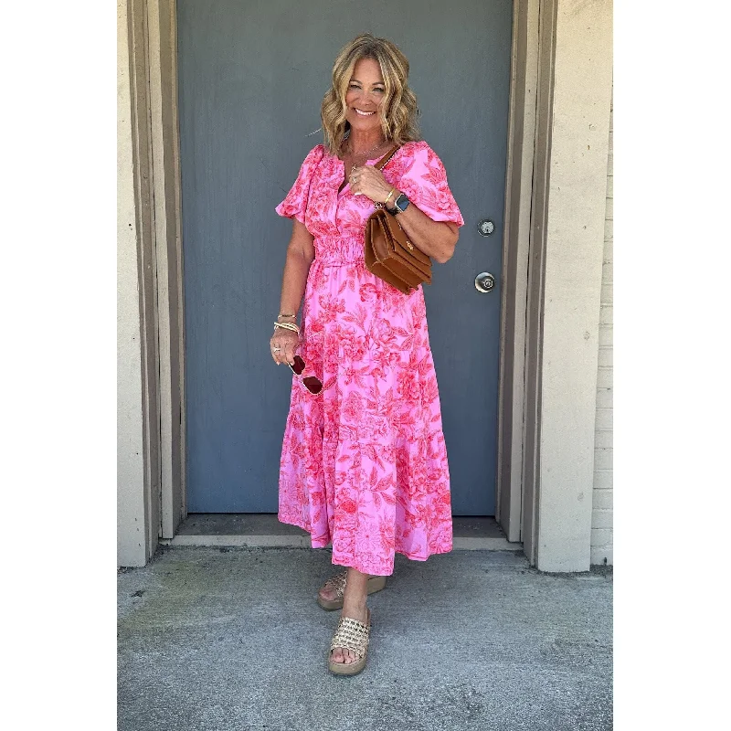 Summer Bouquet Pink Floral Print Maxi